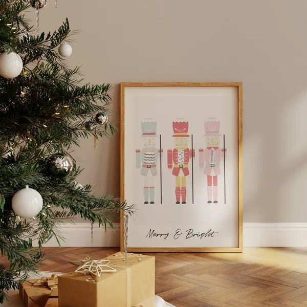 Nutcracker Christmas Art Print, Festive Holiday Decor