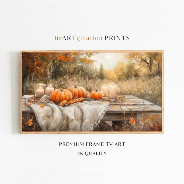 Fall Pumpkins Thanksgiving Oil Painting Art Print