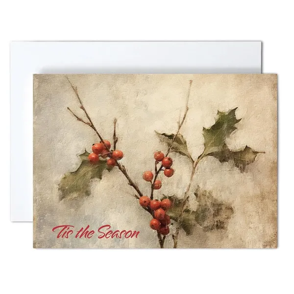 Christmas Holly Berry Branch Vintage Greeting Card Pack