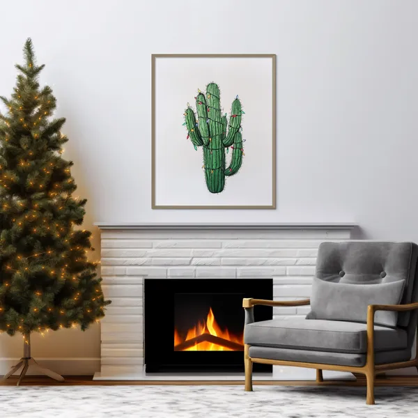 Christmas Cactus Holiday Art Print, Seasonal Decor
