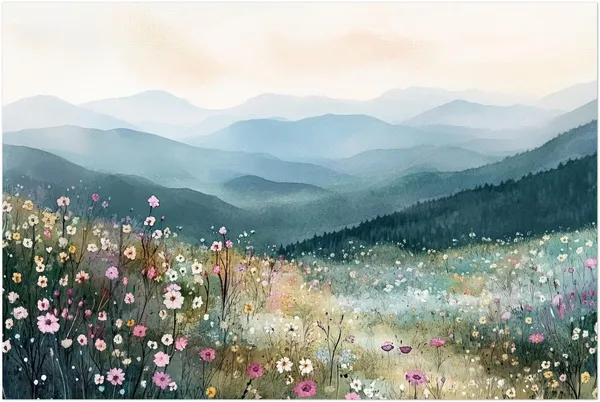 Smoky Mountains Watercolor Art Print, Blue Ridge