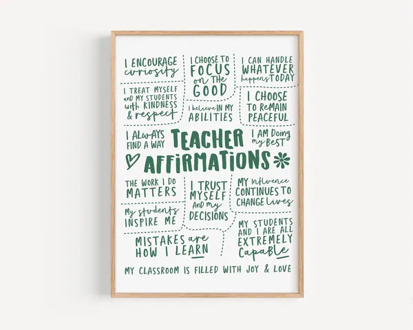 Classroom Teacher Affirmations Art Print, Quote Decor