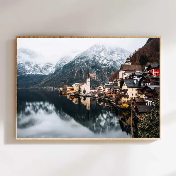 Hallstatt Austria Winter Village Travel Poster