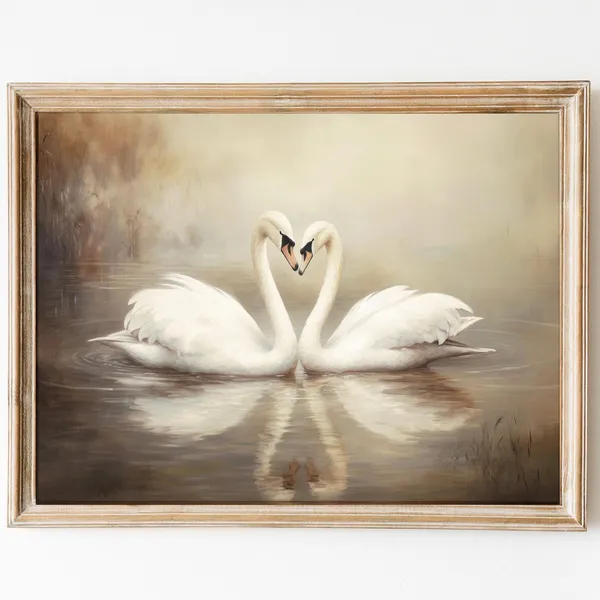 Lovely Swan Painting, Vintage Farmhouse Wall Art