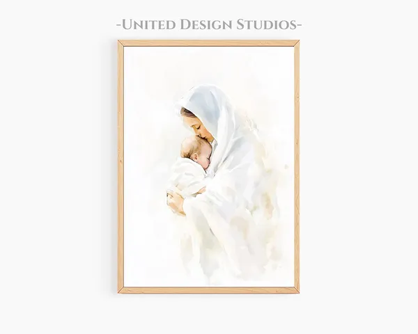 Virgin Mary Holding Baby Jesus, Modern Christian Art