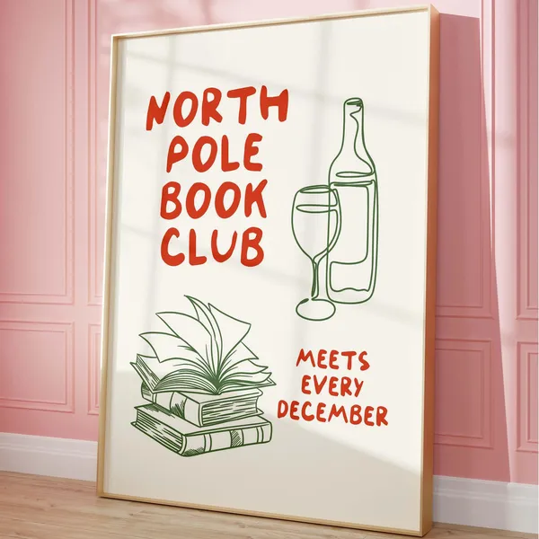 North Pole Book Club Poster, Book Lover Gift