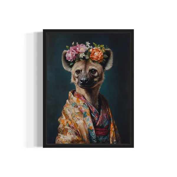Hyena Poster Art Print, Animal Flowers Kimono Decor