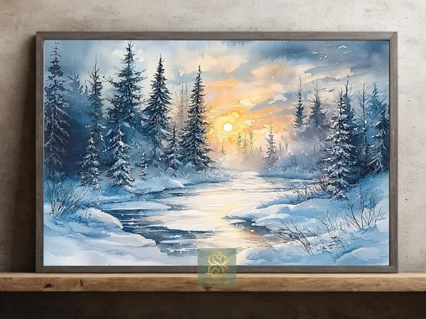 Winter Scene Christmas Sunset Poster, Homely Decor