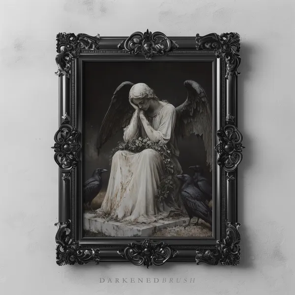 Gothic Christmas Angel Statue With Ravens Art Print