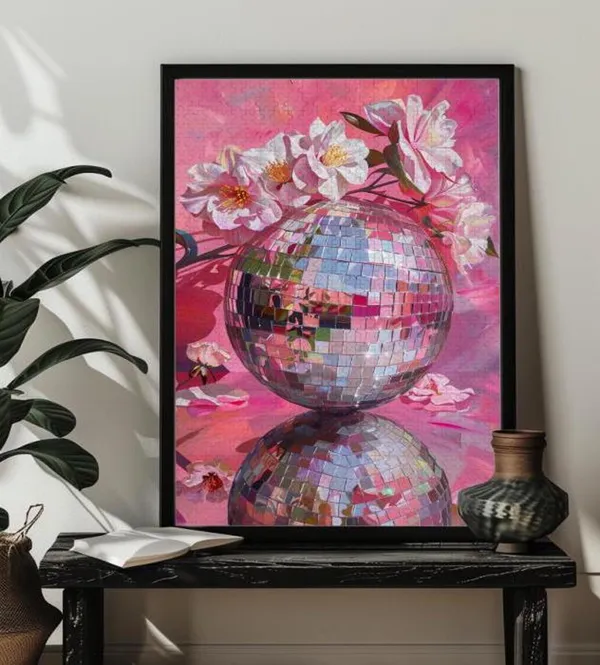 Disco Ball Floral Art Print, Maximalist Cherry Flowers