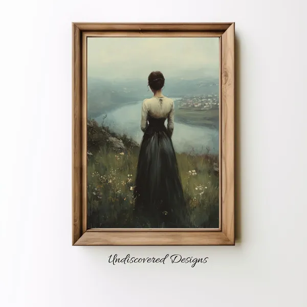 Woman Overlooking River Vintage Art Print