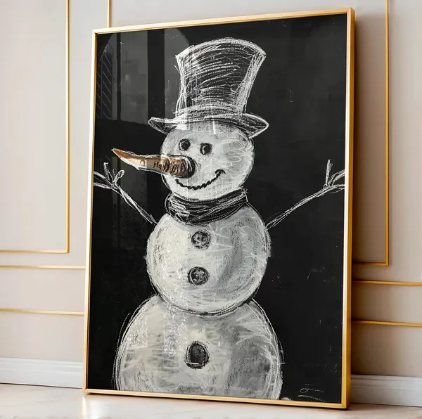 Snowman Winter Minimalist Christmas Decor Art Print