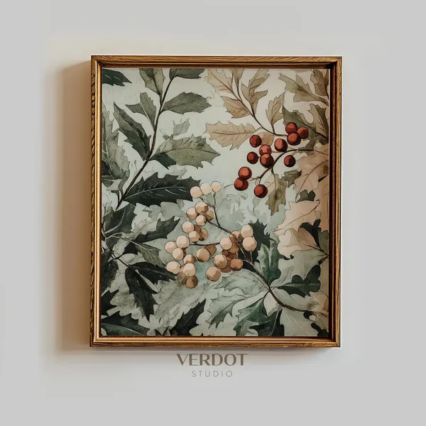 Holly Berry Christmas Print, Vintage Winter Berries