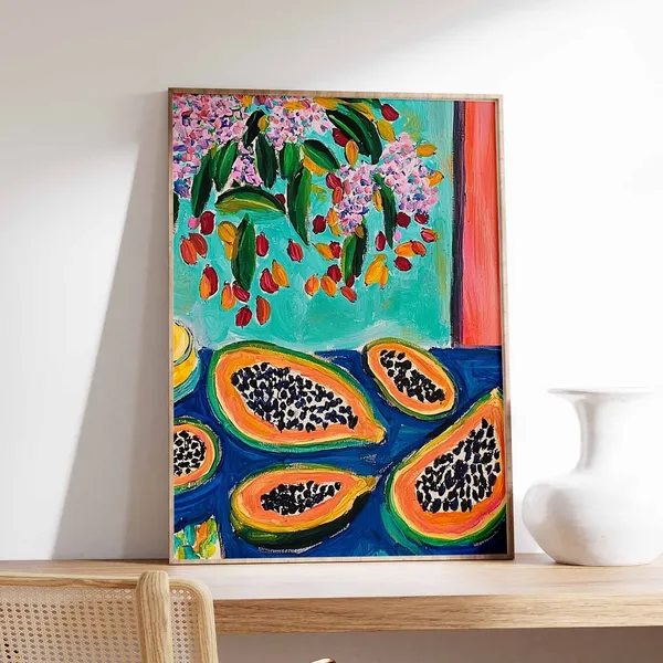 Papaya Poster, Tropical Fruit Kitchen Art Print