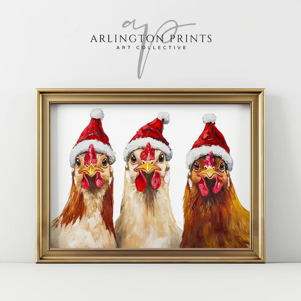 Cute Christmas Chickens Modern Farmhouse Art Print