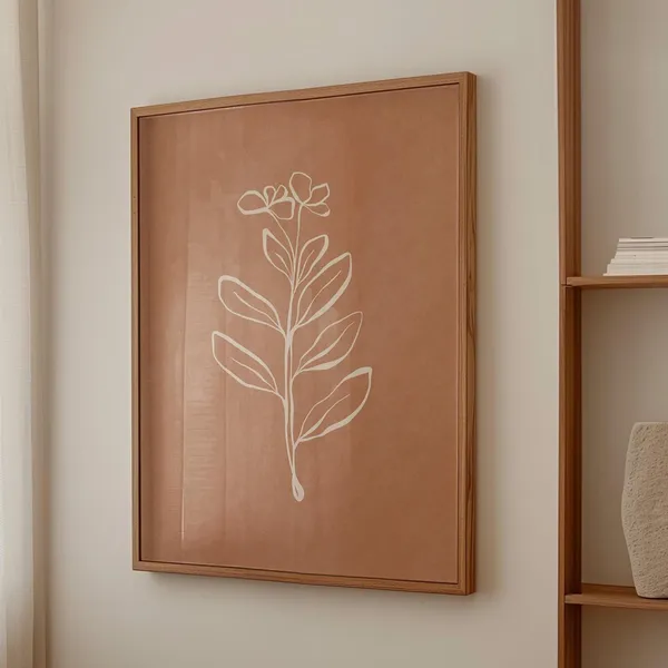 Burnt Orange Flower Line Art Poster, Organic Botanical