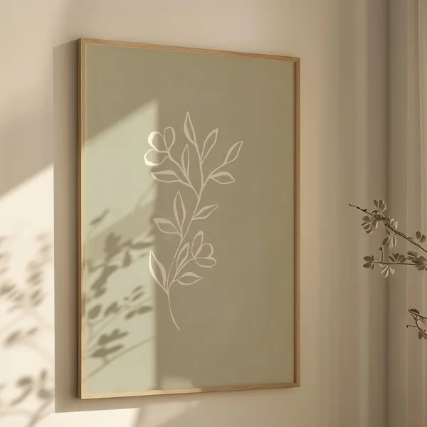 Sage Green Botanical Line Art Minimalist Art Print