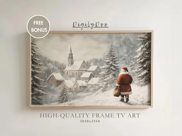 Vintage Santa Claus Christmas Winter Landscape Art Print