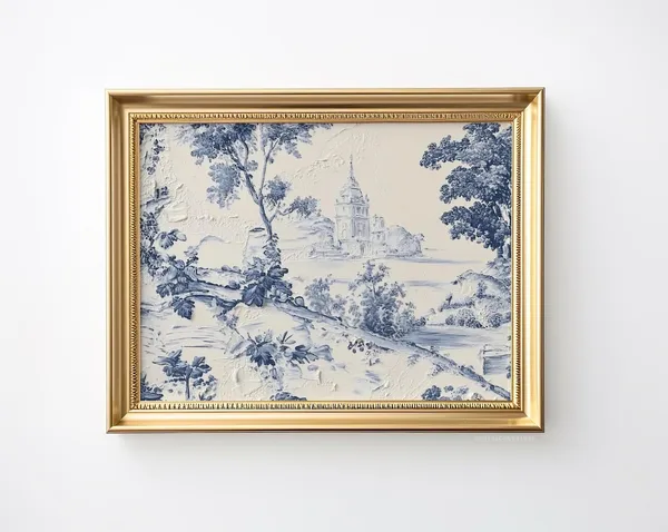 Vintage Blue and White Landscape Art Print