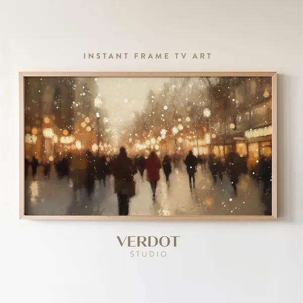 Busy Christmas City Art Print, Holiday Street Scene