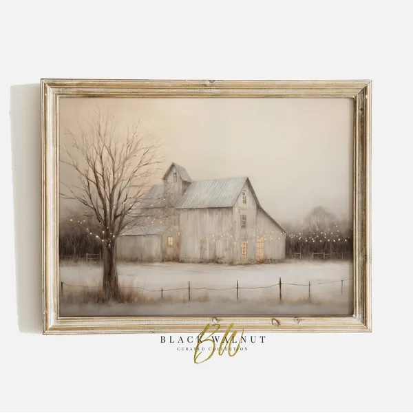 Rustic Winter Landscape Art Print, Country Christmas