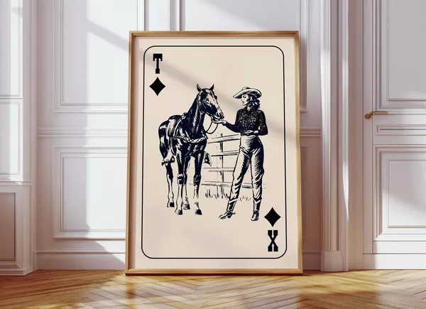 Cowgirl Playing Card Poster, Vintage Western Texas