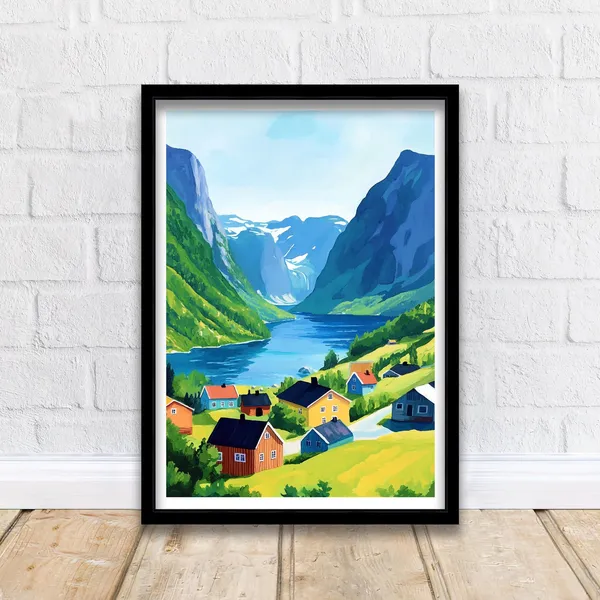 Olden Norway Travel Poster, Norwegian Fjord Landscape