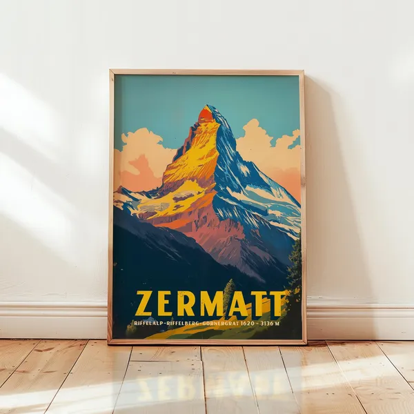 Zermatt Matterhorn Vintage Swiss Alps Travel Poster