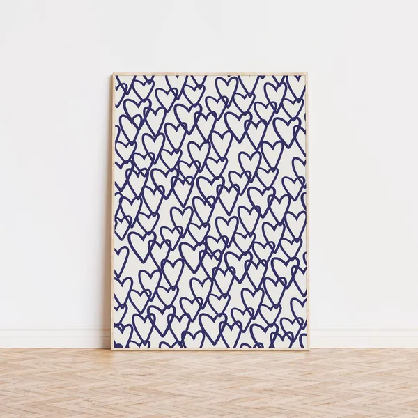 Blue Heart Print, Simple Cute Navy Bar Cart Art
