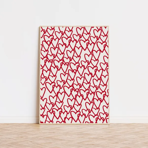 Red Heart Print, Simple Cute Bar Cart Art