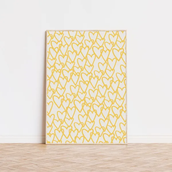 Yellow Heart Print, Preppy Bar Cart Art Print