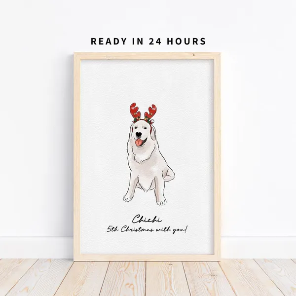 Custom Watercolor Pet Portrait Christmas Art Print
