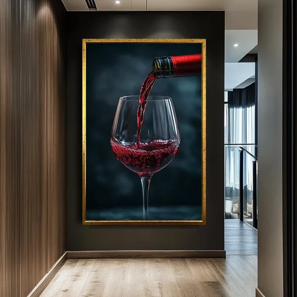 Red Wine Pouring Into Glass, Modern Wine Art Print
