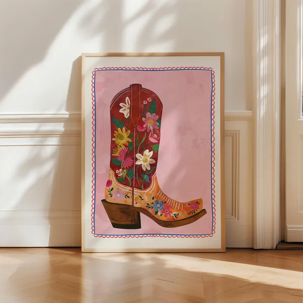 Cowboy Boots Vintage Western Poster, Southern Wall Art