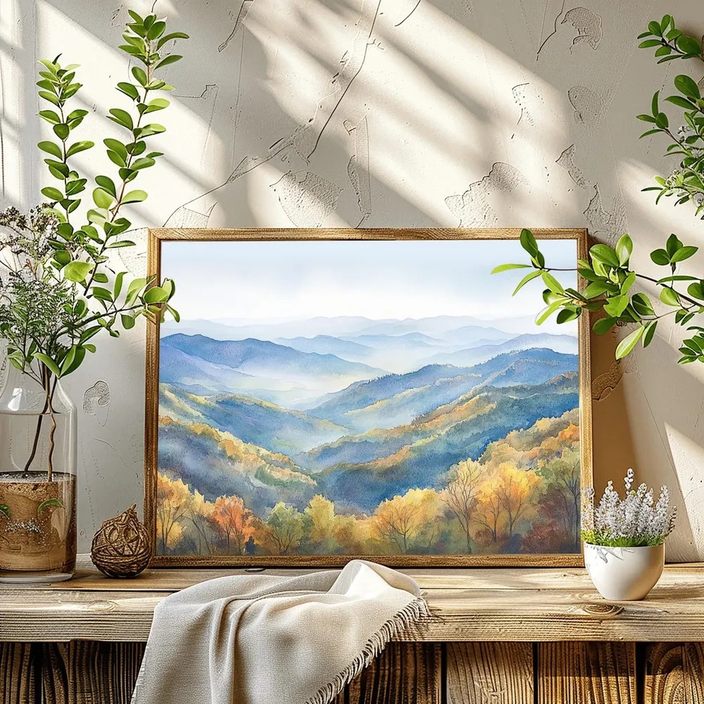 Blue Ridge Mountains Autumn Watercolor Misty Blue Ridges Photo Poster - Image 3