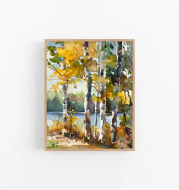 Birch Trees Watercolor Art Print, Aspen Forest