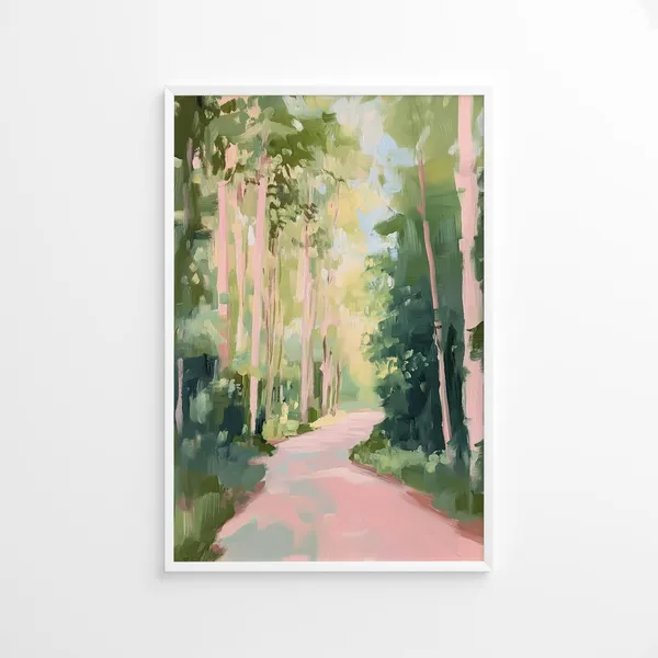 Spring Forest Landscape Art Print, Pastel Trees