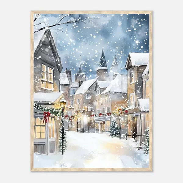 Christmas in Bampton Watercolor Vintage Winter Art Print