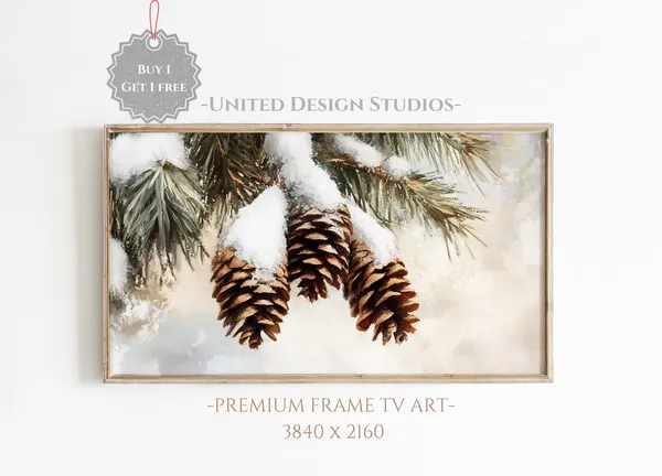 Winter Pinecones on Snow, Cottagecore Art Print