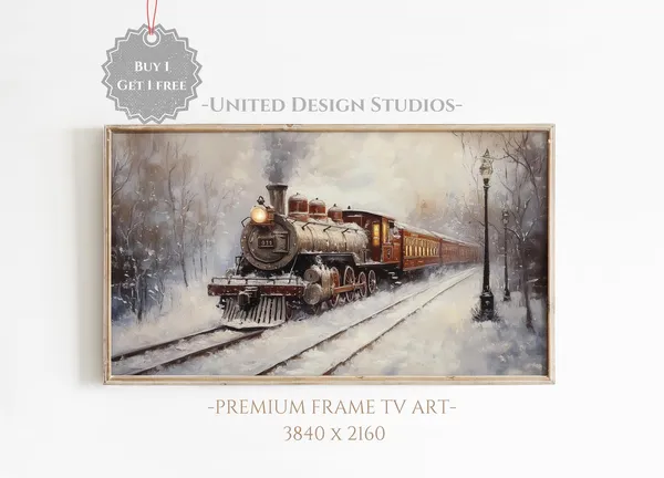 Christmas Train Moody Winter Holiday Art Print