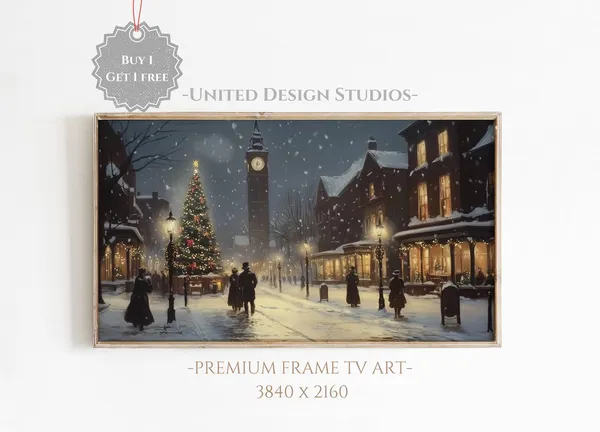 Snowy Winter Night City Christmas Art Print