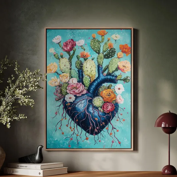 Heart And Cactus Floral Art Print, Botanical Decor