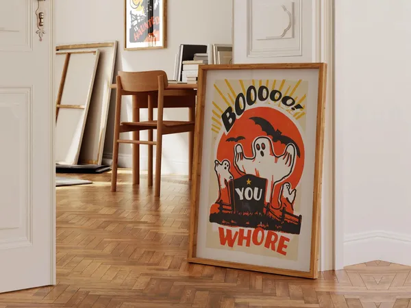 Funny Halloween Retro Art Print, Kitchen Decor