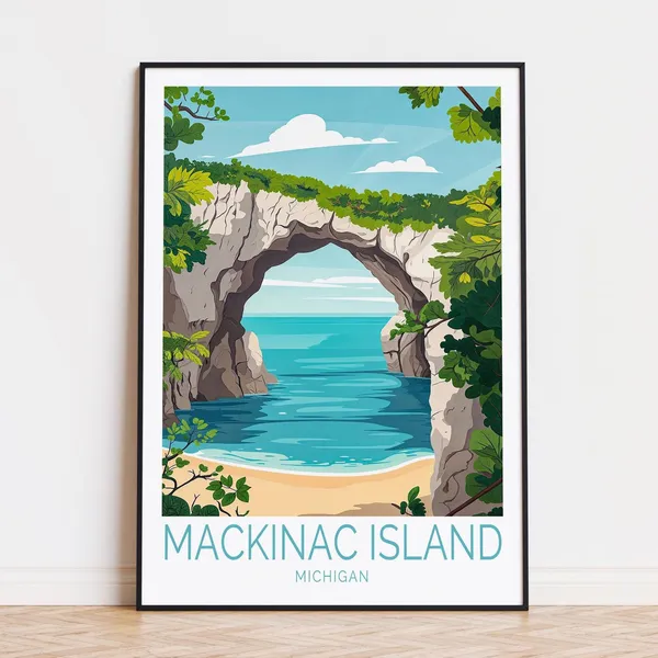 Mackinac Island Travel Poster, Michigan Coast Art Print