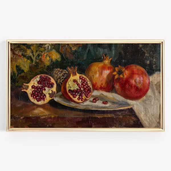 Pomegranate Christmas Rustic Botanical Still Life Poster