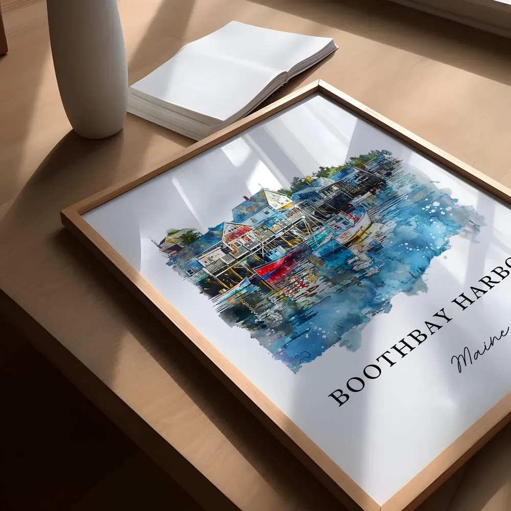 Boothbay Harbor Watercolor Travel Poster, Lincoln County - Image 5