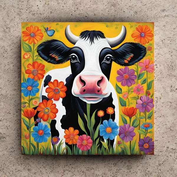 Whimsical Cow Folk Art, Farmhouse Kitchen Poster Print