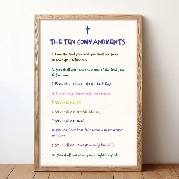 Ten Commandments For Kids Educational Wall Art Print