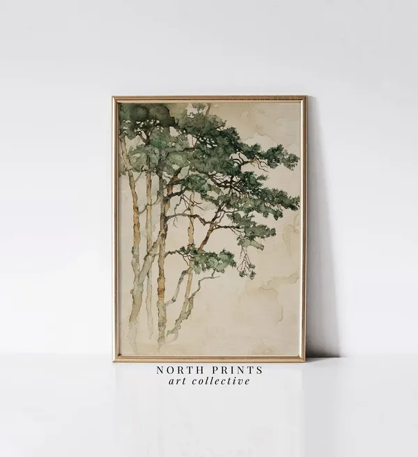 Pine Tree Minimalist Watercolor Art Print