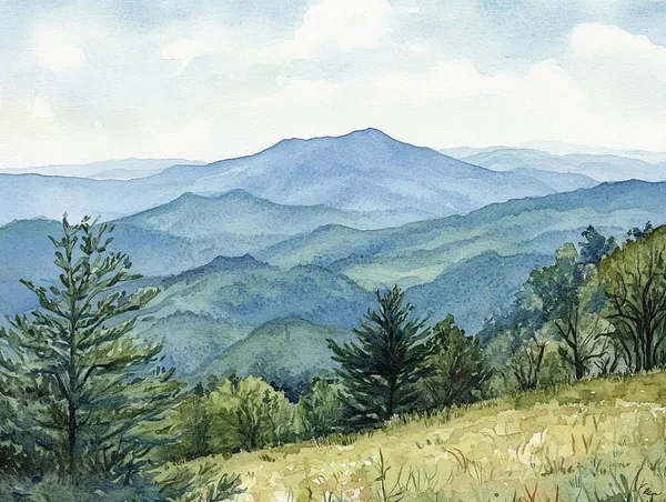 Roan Mountain Watercolor Art Print, Tennessee Landscape